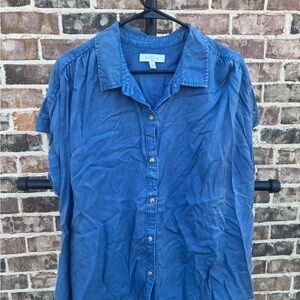 New Directions Denim Blue Button-Down Shirt Blouse